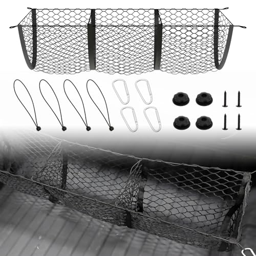 3 Pocket Truck Bed Cargo Net, Upgrade Stretchable Elastic Trunk Bed Organizer for SUV, Car, Pickup Truck Bed, Universal Pickup Mesh Storage Net 47.2" x 11.8" with 4 Ball Bungees