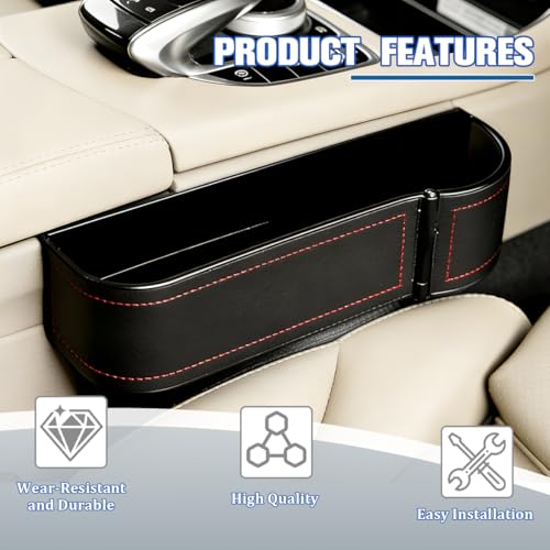 Car Seat Gap Filler Organizer with Cup Holder Expander, Leather Console Seam Filler Storage Box, Auto Front Seat Gap Organizer for Phones Keys Glasses, Universal Fit (Black/Red Passenger) - color: Black/Red, size: Passenger