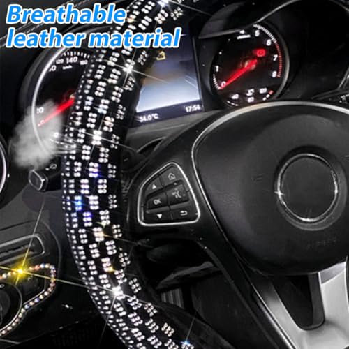 Bling Car Steering Wheel Cover, 14.96 Inch Crystal Glitter Rhinestones Vehicle Steering Wheel Protector, Diamond Automotive Interior Protective Guard Accessories, Universal Fit (White)