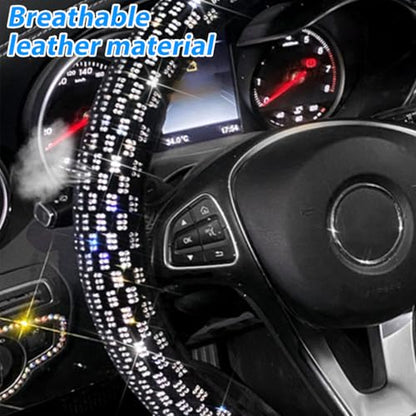 Bling Car Steering Wheel Cover, 14.96 Inch Crystal Glitter Rhinestones Vehicle Steering Wheel Protector, Diamond Automotive Interior Protective Guard Accessories, Universal Fit (White)