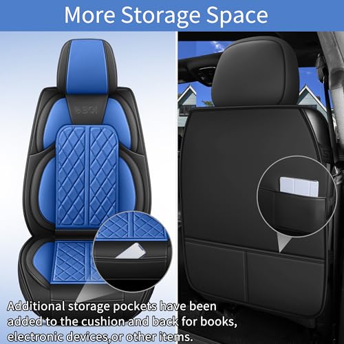 Car Seat Cover Custom Fit for Dodge Ram 1500 2500 3500 2009-2026 Faux Leather Seat Cover Set Compatible with Crew Quad Regular Cab Pickup Truck Cushions (Black & Blue, Full Set, Flat Rear) - color: Black & Blue, size: Full Set (Flat Rear)