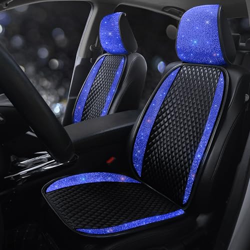 Luxury Faux Leather Car Seat Covers with Shining Rhinestone,Crystal Diamonds Auto Front Seat Cushion Covers Bling Bling Auto Interior Accessories for Women or Ladies Universal Fit Blue 2Seats - color: Blue 2 Front Seats