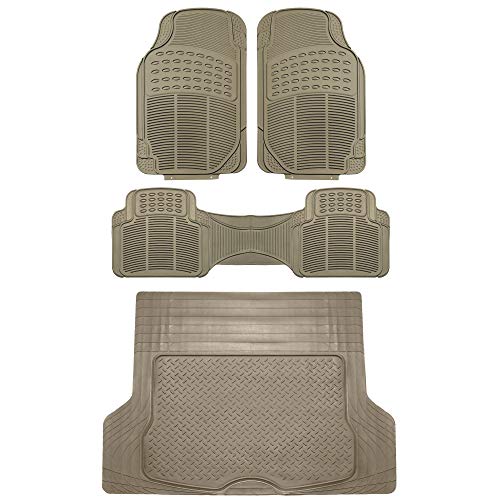 FH Group Climaproof™ Trimmable Non-Slip Vinyl Floor Mats Full Set - Universal Fit for Cars Trucks and SUVs (Beige) F11306 + F16400 - color: Beige, size: Universal, style: Combo Set