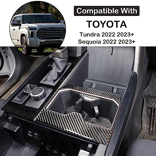 Car Front Seat Central Armrest Cup Holder Cup Panel Trim Sticker Compatible with Toyota Tundra/Sequoia 2022-2024 Real Carbon Fiber Center Console Cup Holder Decorative Frame Protect Cover Accessories - size: Central Control Cup Holder Panel Trim Sticker