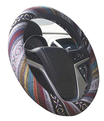 Small Ethnic Style Coarse Flax Cloth Automotive Steering Wheel Cover Anti Slip and Sweat Absorption Auto Car Wrap Cover (14''-14.25, E) - color: E, size: 14 - 14.25 inches