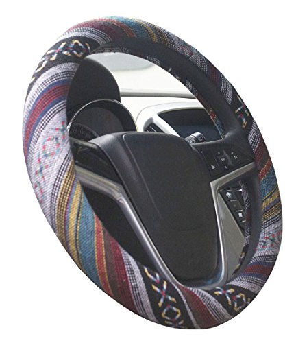 Large Ethnic Style Coarse Flax Cloth Automotive Steering Wheel Cover Anti Slip and Sweat Absorption Auto Car Wrap Cover (15.25''-16'', E) - color: E, size: 15.25 - 16 inches