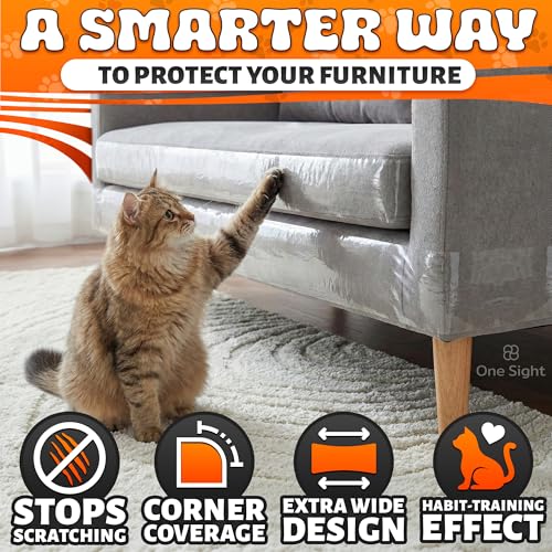 Anti Scratch Cat Tape for Furniture 4" X 30 Yards – PVC Couch, Carpet and Door Protection with Easy Peel Arrow Marker, Wide Clear Sticky Adhesive Cat Scratch Furniture Protector – Easy to Install