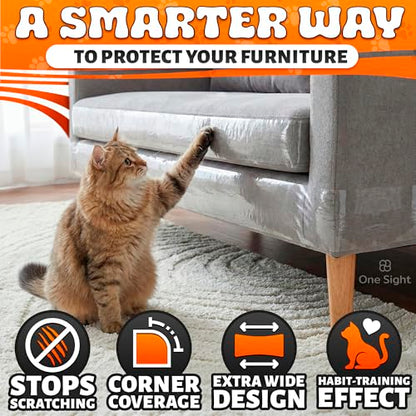 Anti Scratch Cat Tape for Furniture 4" X 30 Yards – PVC Couch, Carpet and Door Protection with Easy Peel Arrow Marker, Wide Clear Sticky Adhesive Cat Scratch Furniture Protector – Easy to Install