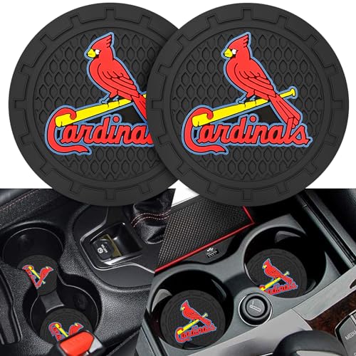 2PCS Car Cup Holder Coaster,Auto Cup Holder Insert Coaster for St. Louis Cardinals Baseball Fans, Non-Slip Car Drink Holder Mat, Interior Accessories, St. Louis Cardinals - color: For Cardi