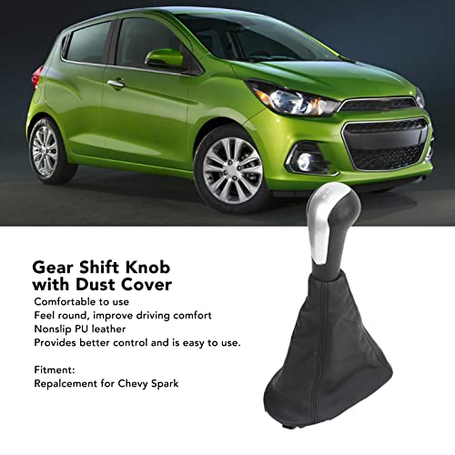 Gear Shift Knob Cover Kit, Manual Gear Stick Shift Knob Black PU Cover Compatible with Spark