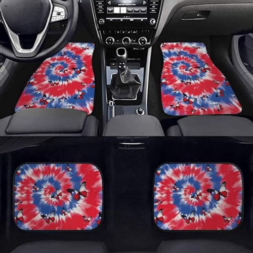 Butterfly Tie Dye Red Blue Automotive Floor Mats Front and Rear Car Mat Carpet Set 4 Pcs Universal Fit for July of 4th - color: Butterfly Tie Dye Red Blue