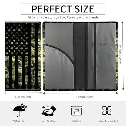 Premium Car Registration and Insurance Card Holder, Cute PU Leather Car Document Holder, Vehicle Glove Box Car Organizer with Magnetic Closure for Driver License, Cards Camouflage Flag - color: Camouflage American Flag