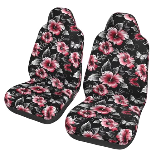 Red Floral Seat Covers Universal Fit Most Cars SUVs Trucks Vans Hibiscus Flowers Front Bucket Seats Protector Keep Clean from Sweat Dirt Gray Hawiin Aloha Leaf Seat Covers - color: Red Floral