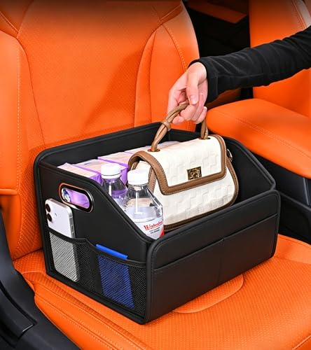 Car Trunk Organizers Small PU Leather，Car Basket for Organizers and Storage，Car Caddy Collapsible Multi Compartment Container Box
