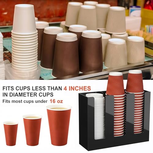MYITYARD Coffee Cup Holder, Cup and Lid Organizer fits 5 to 16 oz Disposable Paper & Plastic Cups, Cup Dispenser Countertop, Acrylic Cup Storage for Home, Kitchen, Office (3 Compartment) - size: 3 Compartment