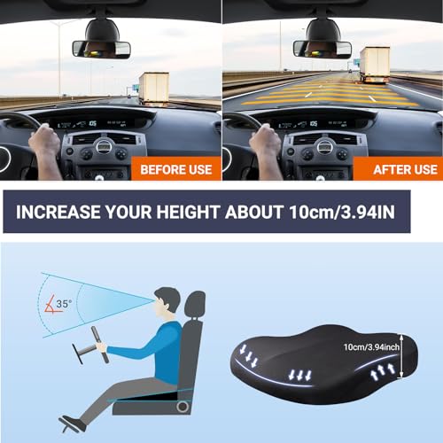 Car Seat Cushions for Driving, Comfort Memory Foam Wedge Driver Seat Cushion, Adult Booster Cushion, Adult Booster Seat for Car, Height 3.9 inch, for Car, Truck, Long Trips,Black