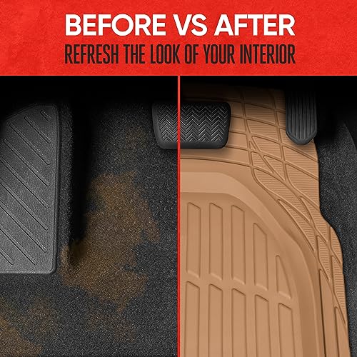 BDK Beige Heavy Duty Front & Rear Rubber Floor Mats Universal Liners for Car SUV Van & Truck, All Weather Protection with Anti-Slip Nibs, Fit Contours of Most Vehicles - color: 923-BG