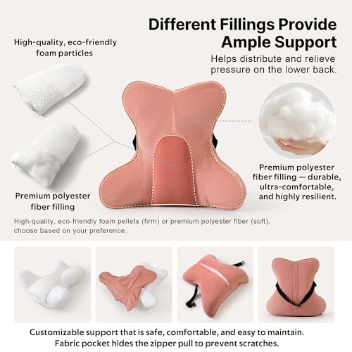 Lumbar Support Pillow (Pat. Pend) for Office Chair, Couch, Recliner & Car Seat, Ergonomic Back Support Cushion for Lower Back Pain Relief, Washable Lumbar Pillow, Blush Pink - color: Blush Pink