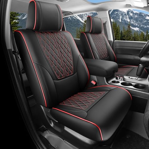 Seat Covers for Toyota Tundra 2022 2023 2024 2025 2026 Custom Fit Full Set, Waterproof & Durable Leather Seat Covers for Car - BlackRedLine (for SR/SR5 Only, NO Rear Armrests) - color: BlackRedLine, size: 2022-2025 Full Set