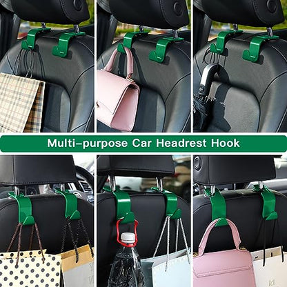 Soleebee 4 Pack Car Headrest Hooks - Universal Auto Hooks, Back Seat Hangers, Storage Organizer (Green) - color: Green