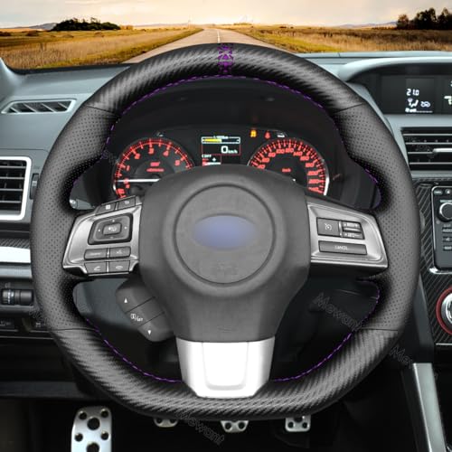 MEWANT Matte Carbon Fiber&Genuine Leather Steering Wheel Cover for Subaru WRX 2015-2021 / WRX STI 2015-2021 Steering Wheel Cover Accessories - color: 33：Matte Carbon Fiber&Real Leather