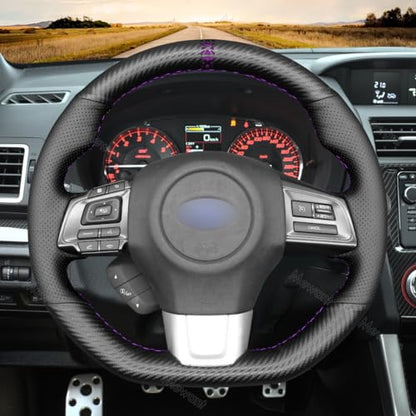 MEWANT Matte Carbon Fiber&Genuine Leather Steering Wheel Cover for Subaru WRX 2015-2021 / WRX STI 2015-2021 Steering Wheel Cover Accessories - color: 33：Matte Carbon Fiber&Real Leather