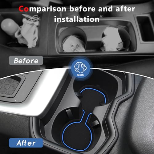 Auovo 3D Cup Holder Insert Liners Compatible with Toyota RAV4 Accessories 2025 2024 2023 2022 2021 2020 2019 Car Custom Cup Holder Mats Pads 3-pc Set (Blue Trim) - color: Blue, size: 3PCS