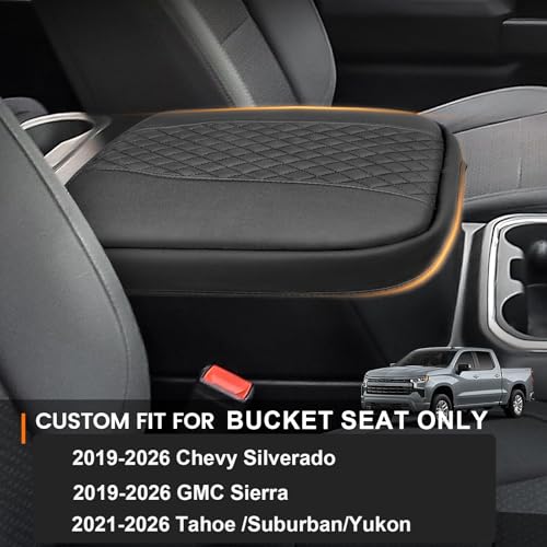 Car Center Console Cover for Chevy Silverado GMC Sierra 2019-2026/Tahoe & Suburban & Yukon 2021-2026 PU Armrest Cover Console Pad Interior Accessories, Anti-Scratch Black, Bucket Seat Only - size: Bucket Seat-Silverado&Sierra 2019-2026