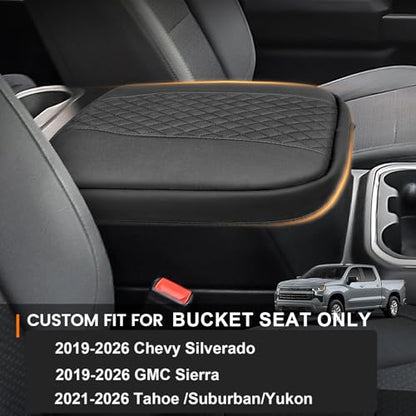 Car Center Console Cover for Chevy Silverado GMC Sierra 2019-2026/Tahoe & Suburban & Yukon 2021-2026 PU Armrest Cover Console Pad Interior Accessories, Anti-Scratch Black, Bucket Seat Only - size: Bucket Seat-Silverado&Sierra 2019-2026