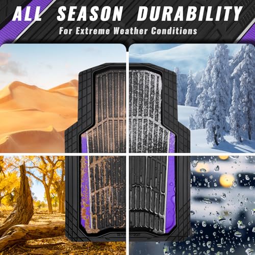CAR PASS Heavy Rubber Car Floor Mats, Deep Waterproof Car Floor Mats All Weather, Aluminum Film Universal Trim to Fit for Cars SUV Trucks Sedans, Anti-Slip, Black Purple Metallic - color: Black Purple