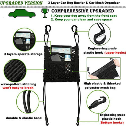 DYKESON Pet Barrier Dog Car Net Barrier with Auto Safety Mesh Organizer Baby Stretchable Storage Bag Universal for Cars, SUVs -Easy Install,Safer to Drive with Pets and Children, 3 Layer M - size: 12.6 in× 15.5 in