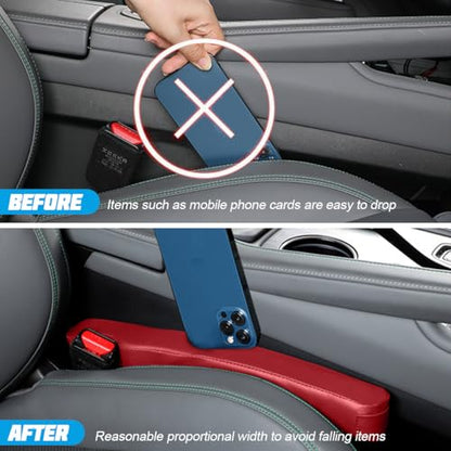 Mandark Car Seat Gap Filler, 2PCS Leather Vehicle Gap Stopper to Fill Between Seat and Console, Automotive Crevice Plug Blocker Accessories from Dropping, Universal for SUV, Sedan, Truck (Red) - color: Red