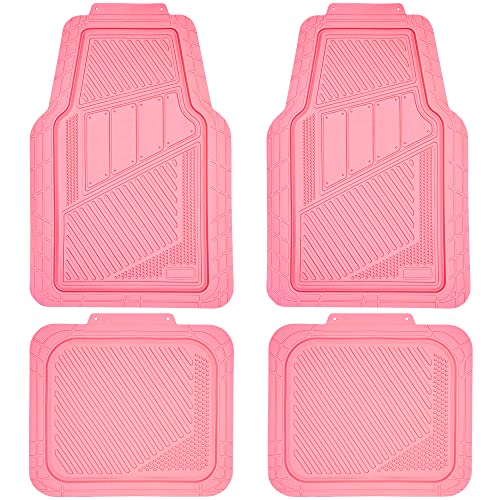 CAR PASS Heavy Duty Rubber Floor Mats 4-Piece,Pink Car Mats Full Sets Anti-Slip,Waterproof Universal Trim-to-Fit for Car SUV Truck, Durable All Weather Automotive Car Mats for Women,Girly(All Pink)