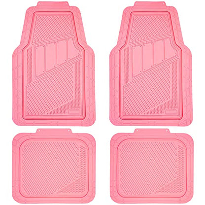 CAR PASS Heavy Duty Rubber Floor Mats 4-Piece,Pink Car Mats Full Sets Anti-Slip,Waterproof Universal Trim-to-Fit for Car SUV Truck, Durable All Weather Automotive Car Mats for Women,Girly(All Pink)