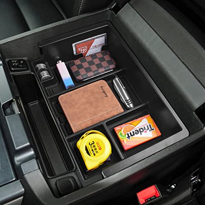 Full coverage Center Console Organizer Compatible with 2014-2018 GMC Sierra 1500 /Chevy Silverado 1500 Accessories 2015-2020 Yukon XL/Tahoe Suburban Insert Armrest Storage ABS Plastic, Black - color: black
