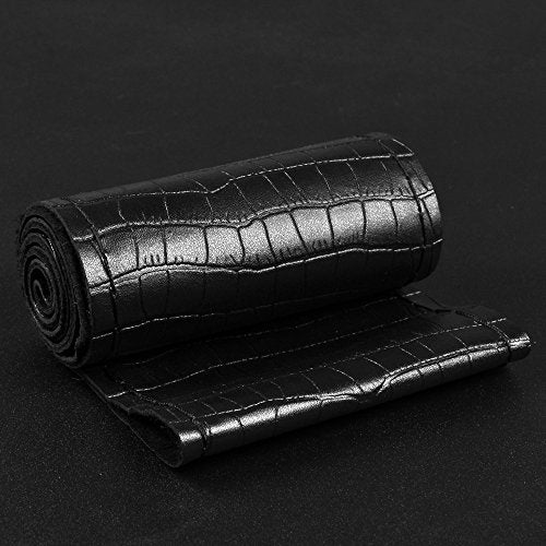 Universal Auto Steering Wheel Cover with Top Genuine Leather and Anti-Slip Design, Soft Padding, Heavy Duty - color: the black thread