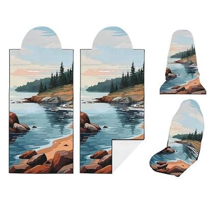 2 Pack Car Seat Towel Covers, Sweat Protector for Front Seats, Premium Thickened Microfiber with Acadia National Park, Breathable & Quick Dry, Slip-on Headrest Pocket for Gym Running Universal Fit - color: Acadia National Park
