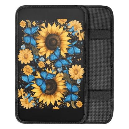Butterfly Sunflower Print Car Console Covers for SUV,Universal Car Center Console Cushion Pad for Women - color: Butterfly Sunflower