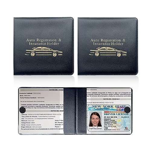 Ziciner Car Registration Insurance Holder, 2Pack Essential Auto Card Document Glove Box Organizer with Touch Fastener, Vehicle Interior Accessories Perfect for Most Car, Truck, SUV (Black/Gold Words) - color: Black/Glod Words