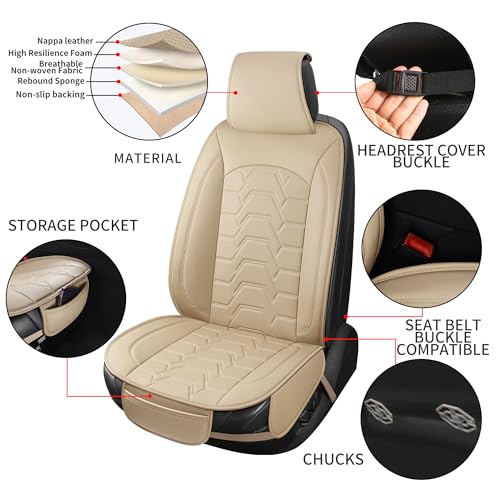 Leather car Seat Covers Breathable Car Seat Protector Front seat Covers Universal Fit for 95% Car Truck SUV Van Vehicles （Beige，2PCS） - color: Beige