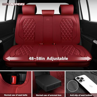 CAR PASS Luxury Nappa Leather Seat Covers Full Set, 3D Rhombus Waterproof Faux Leather Seat Covers, Premium Automotive Seat Cushion Universal Fit for Sedan SUV Truck Van,Airbag Compatible Burgundy Red - color: burgundy red