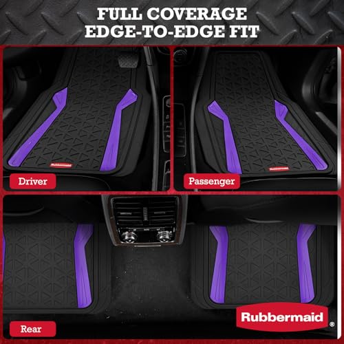 Rubbermaid Car Floor Mats Full Set,Premium Heavy Duty All-Weather Car Mats– Rugged Rubber with Brushed Aluminum Inserts, Universal Trim-to-Fit, Anti-Slip Backing for Cars, SUVs, Trucks & Vans - Purple - color: Purple