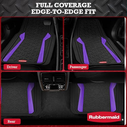 Rubbermaid Car Floor Mats Full Set,Premium Heavy Duty All-Weather Car Mats– Rugged Rubber with Brushed Aluminum Inserts, Universal Trim-to-Fit, Anti-Slip Backing for Cars, SUVs, Trucks & Vans - Purple - color: Purple