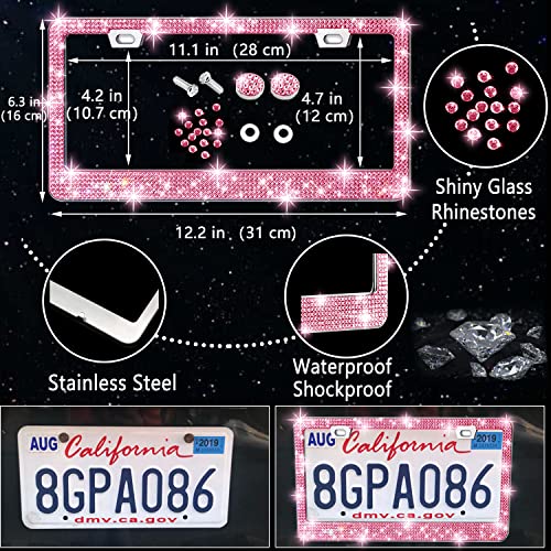 NBTEPEM 27-Piece Bling Car Accessories Set - Universal Fit Steering Wheel Covers, License Plate Frames, Phone Holder, Car Fast Charger, Coasters (Pink) - color: Pink Diamond