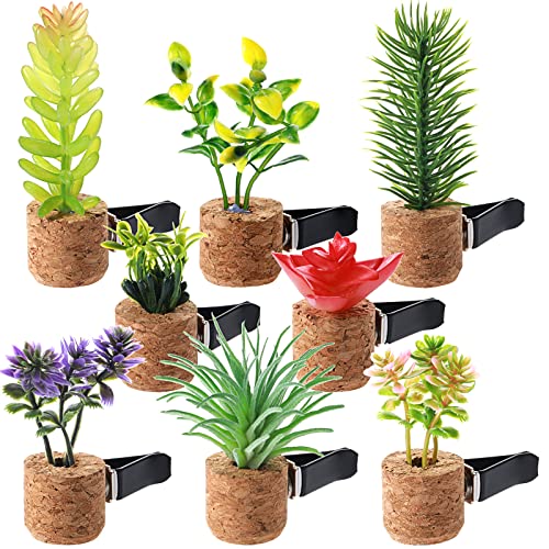 8 Pieces Artificial Plant Air Vent Clips Succulents with Essential Oil Mini Cute Sprayer Car Plant Vent Clip Air Freshener for Car Decorations Accessories(Classic Style)