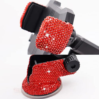 LYCARESUN Bling Car Phone Mount Holder,Shiny Crystal Rhinestone Phone Stand for Women and Girls, Car Accessories for Windshield Dashboard,Compatible with Most Cellphones (red) - color: red