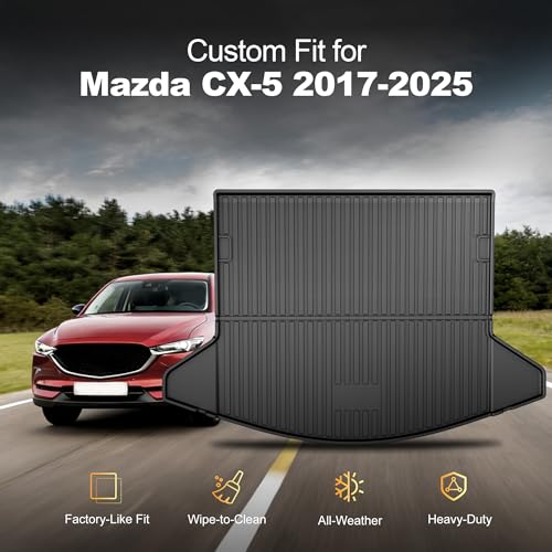 Trunk Cargo Liner Mat Tray fit for Mazda CX-5 2017-2025 2026 All Weather Rear Trunk Carpet Interior CX5 Accessories Waterproof Custom Fit Odorless TPE (Black) - style: 18) for Mazda CX-5 2017-2025 Cargo Liner