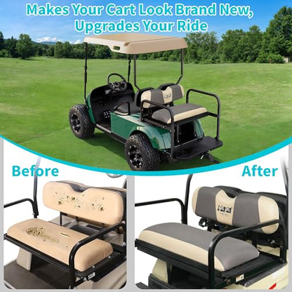 10L0L Golf Cart Seat Covers, Super Comfort Cooler Than Vinyl Seat Cover, Front and Rear Seat Cover for Yamaha EZGO Club Car, No Drilling Breathable Mesh Bench Seat Blanket, Machine Washable - color: Dark Gray + Beige, style: Rear Seat - Universal for Yama