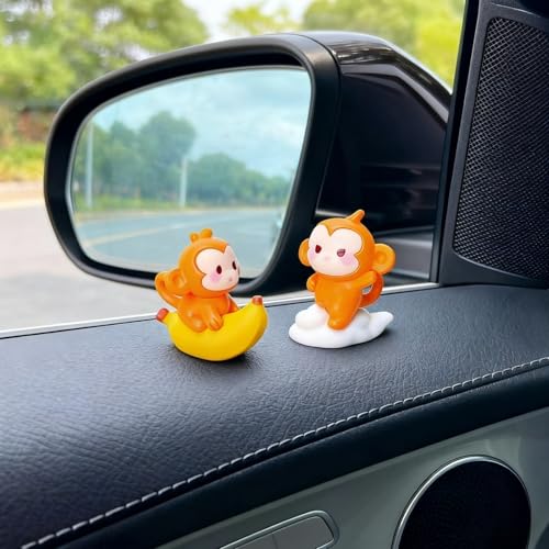 Mini Monkey Dashboard Decorations, 4 Pcs Car Dashboard Decor Rear View Mirror Ornaments, Cute Car Accessories for Women
