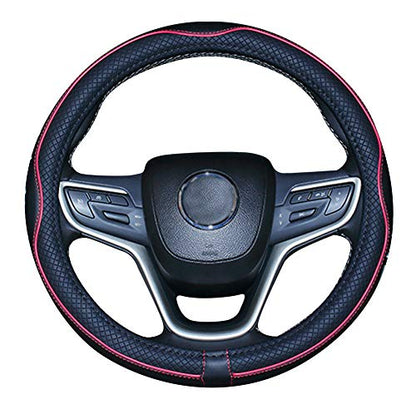 Mayco Bell Large Size Steering Wheel Cover Anti-Slip,Safety,Soft,Breathable,Durable,Full Surround,Comfortable Grip Microfiber Leather (15.5-16 inch, Black Red) - color: Black Red, size: 15.25''-16''